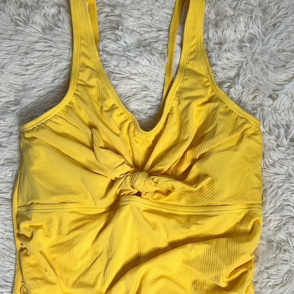 Pinkblush Yellow Ribbed Front Knot One-Piece Maternity New Size Medium